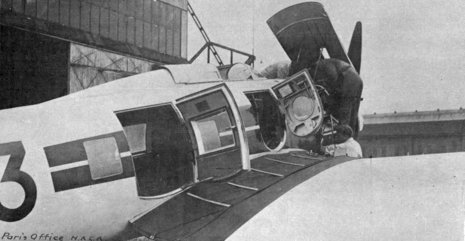 Heinkel He 70 with fuselage doors open in a photo by the US National Advisory Committee of Aeronautics NACA Wikimedia Commons