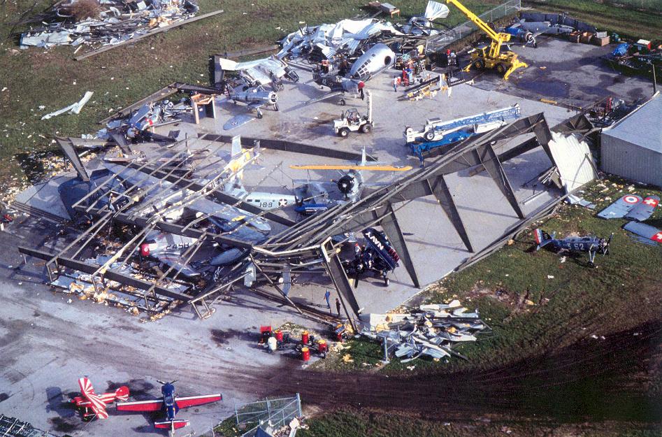 Hurricane Andrew clean up of Weeks Air Museum two weeks after August 24 1992