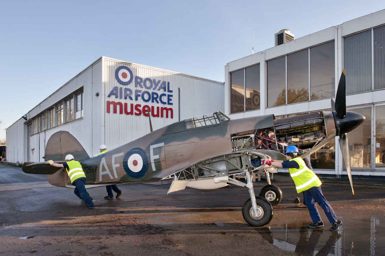 Hurricane on the move to make room to the Centenary Program.(photo by ©Trustees of the Royal Air Force Museum’)