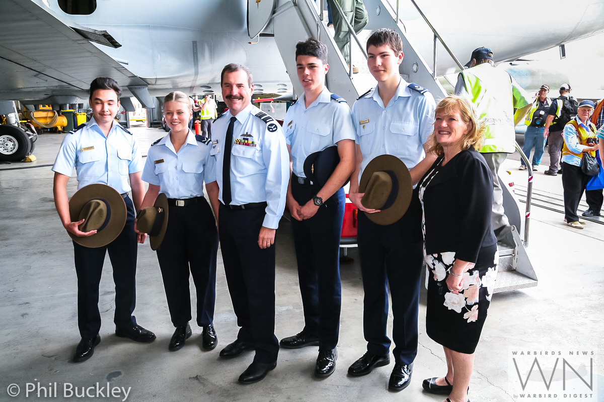 Some air cadets pose for a photograph with Chief of Air Force Davies and Mayor Saliba. (photo by Phil Buckley)