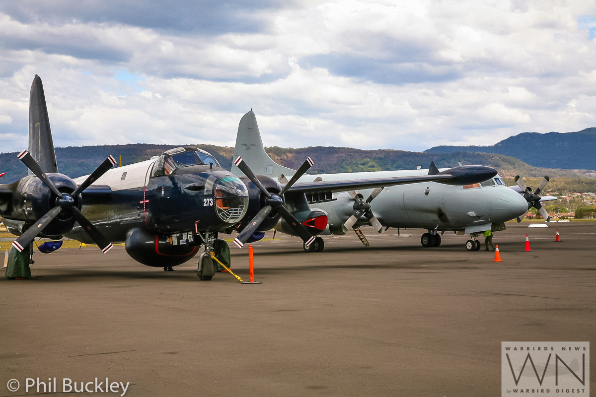 HARS airworth Lockheed Neptune A89-273 parked next to the visiting, active duty RAAF AP-3C Orion A9-659. (photo by Phil Buckley)
