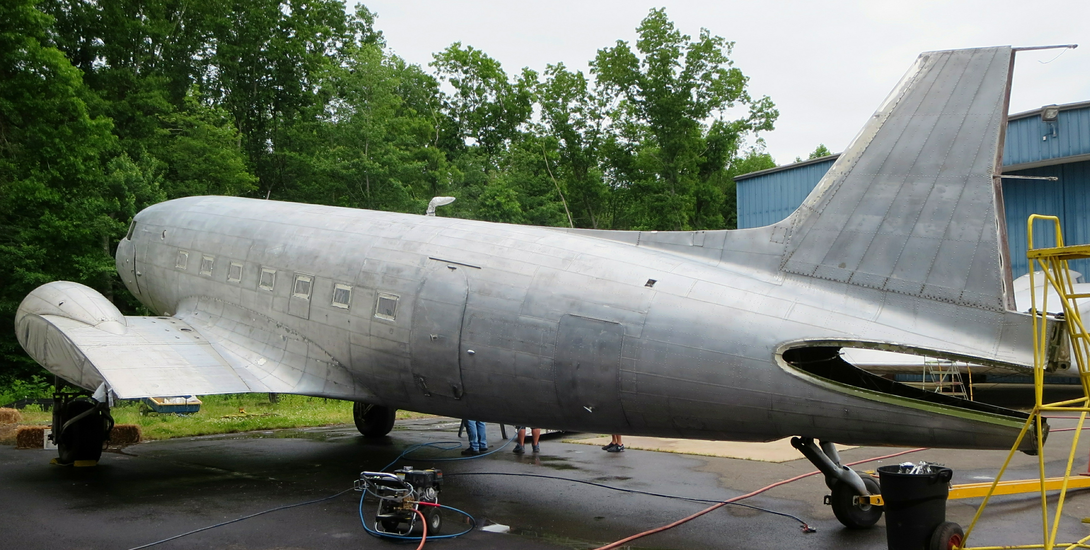 The DC-3 following paint stripping in 2014. (photo via NEAM)