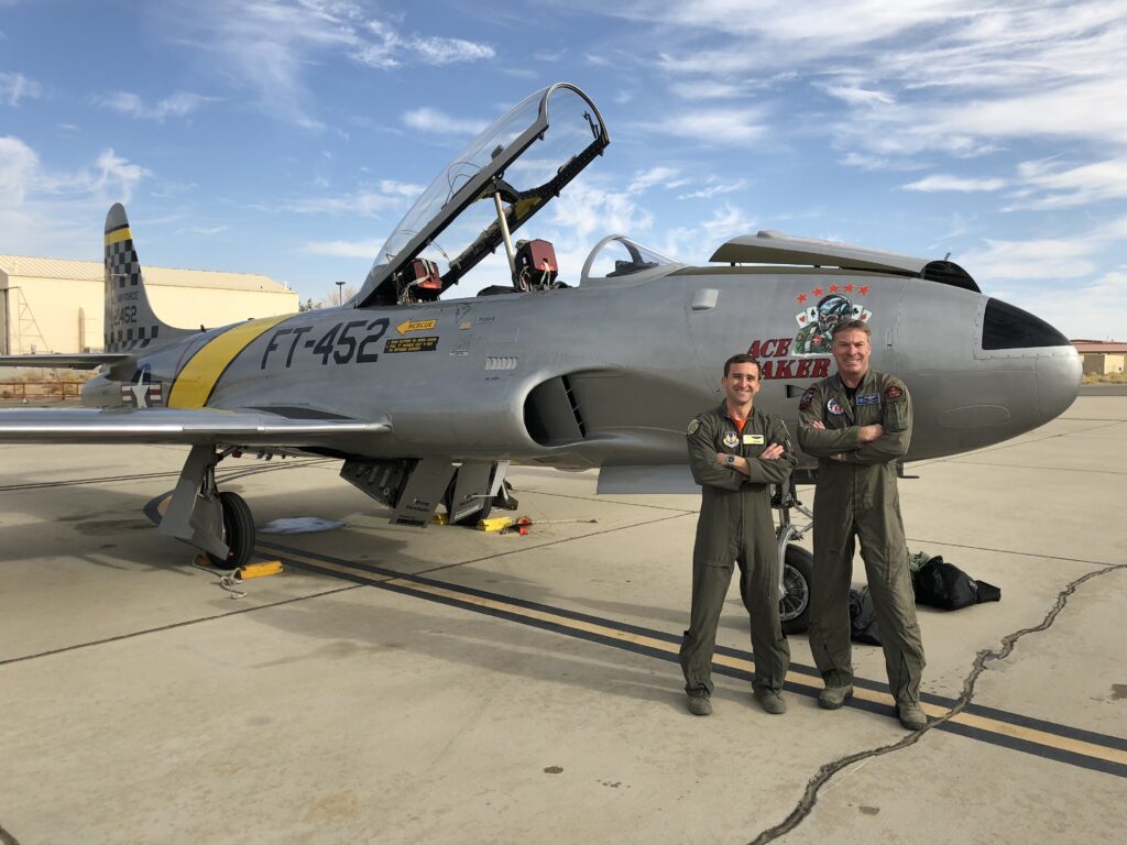 Colyer and a happy test pilot student after a sortie at Edwards AFB (credit Greg Colyer)