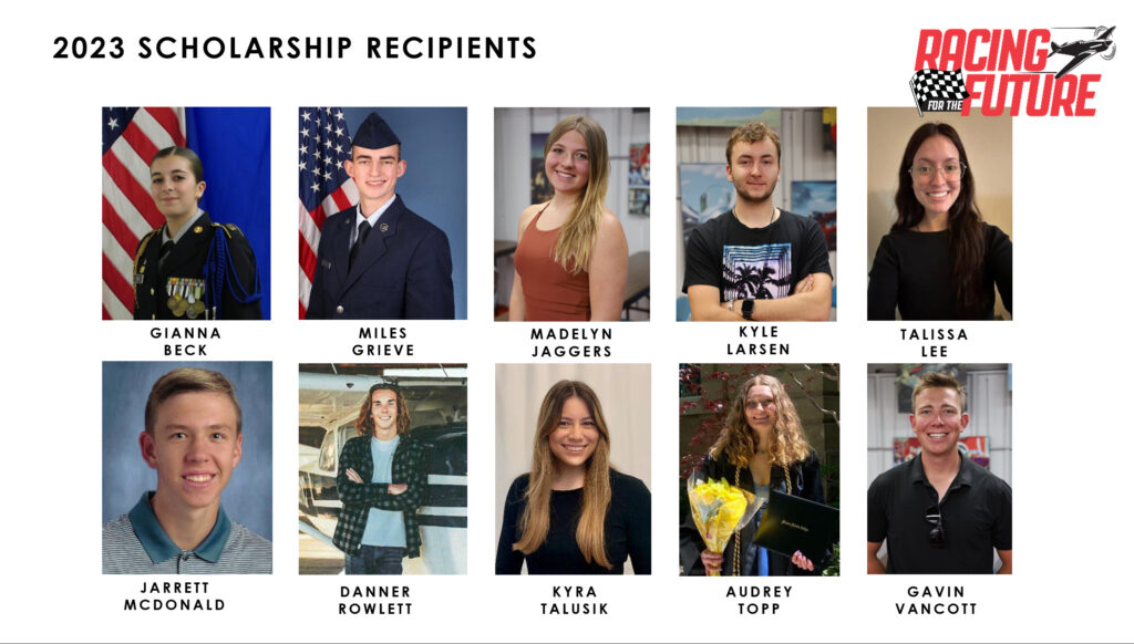 RARA's 2023 flying scholarship recipients, two of whom - Kyle Larsen and Jarrett McDonald - have since achieved their PPL, with several others awaiting checkride slots. [Photo via Reno Air Racing Association]