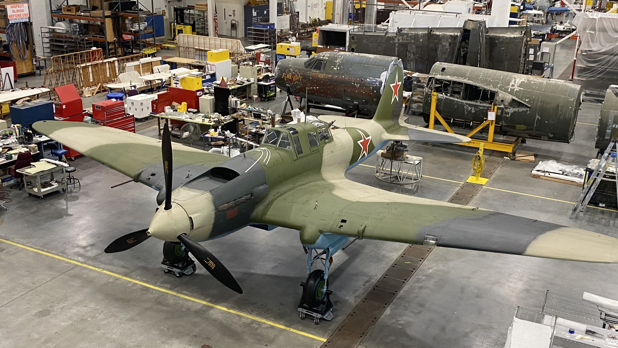 Ilyushin Il 2 Shturmovik painted in the Engen Restoration Hangar August 2024 Photo by Scott Bricker