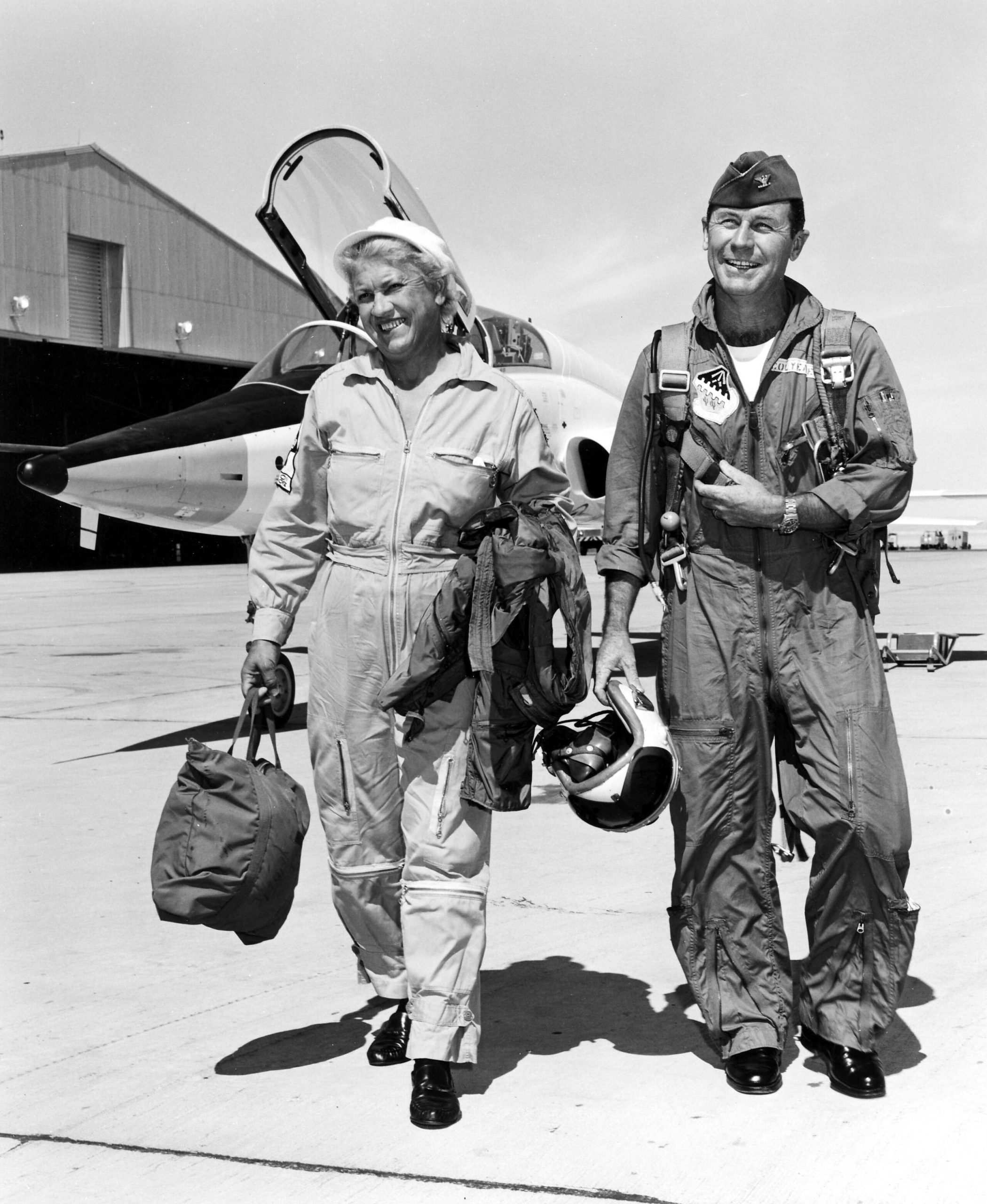 Today In Aviation History: Jackie Cochran Breaks Flight Distance Record 12 Jackie Cochran and Colonel Chuck Yeager at Edwards Air Force Base scaled