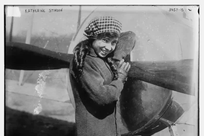 Katherine Stinson and her airplane ca. 1915. Library of Congress