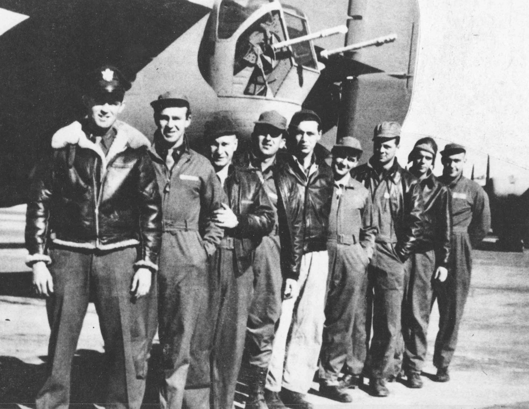 The ill-fated crew of the Lady Be Good, from the left: 1Lt. W.J. Hatton, pilot; 2Lt. R.F. Toner, copilot; 2Lt. D.P. Hays, navigator; 2Lt. J.S. Woravka, bombardier; TSgt. H.J. Ripslinger, engineer; TSgt. R.E. LaMotte, radio operator; SSgt. G.E. Shelly, gunner; SSgt. V.L. Moore, gunner; and SSgt. S.E. Adams, gunner. (U.S. Air Force photo)
