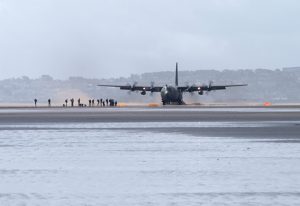 A C-130 demonstates it's ability to land nearly anywhere, on the Saunton Sands, a beach in western England. (Image Credit: Royal Air Force)