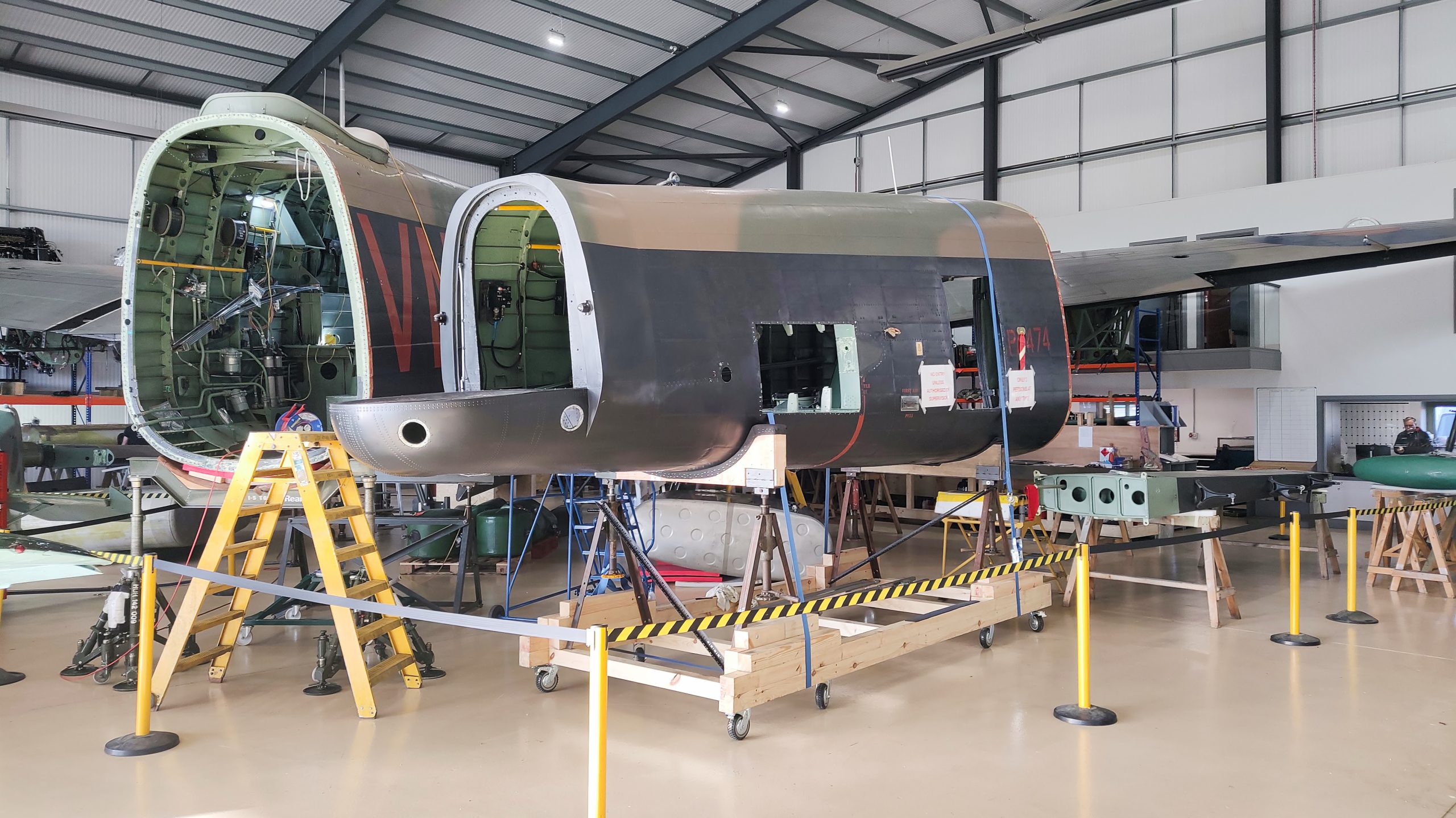 Battle of Britain Memorial Flight Lancaster PA474 ‘Major’ Maintenance Update 18 Lancaster PA474s rear fuselage has now been split at the transport joint aft of the mid upper turret mounting point. Photo BBMF scaled