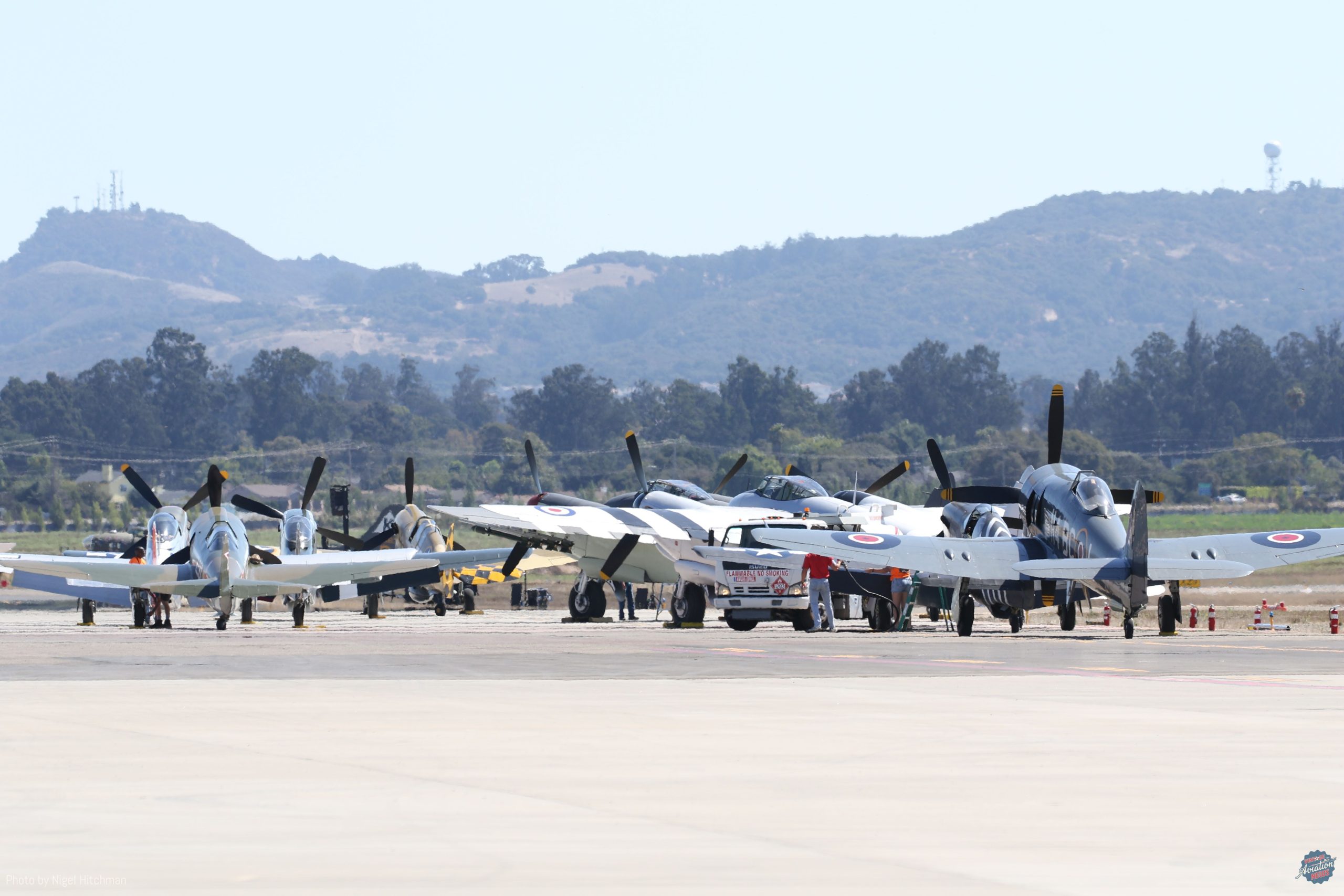 Line up of warbirds getting ready for the European Theater flight demo scaled