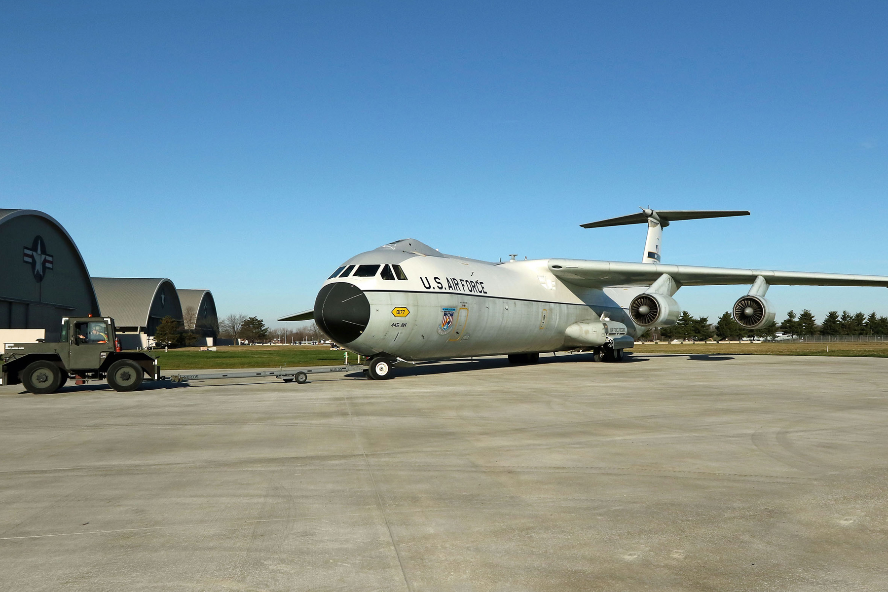 Restoration staff move the Lockheed C-141C Hanoi Taxi into the new fourth building at the National Museum of the U.S. Air Force on Dec. 16, 2015. (U.S. Air Force photo by Don Popp)