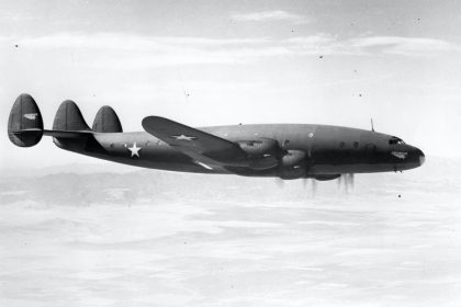 Lockheed XC 69 Constellation 43 10309 L 049 NX25600 in flight. San Diego Air Space Museum Archive