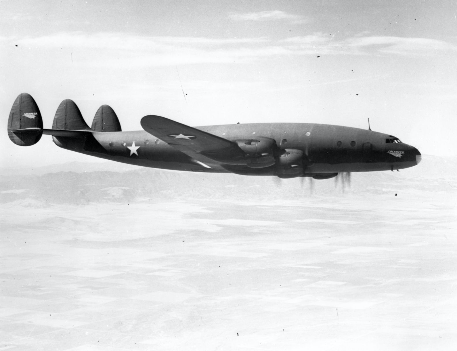 Lockheed XC 69 Constellation 43 10309 L 049 NX25600 in flight. San Diego Air Space Museum Archive