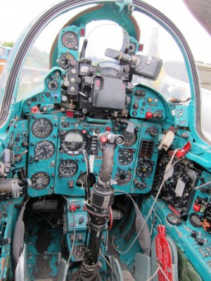 The cockpit of the Mig-21 painted with the typical green/blue color. ( Image Credit Raptor Aviation)