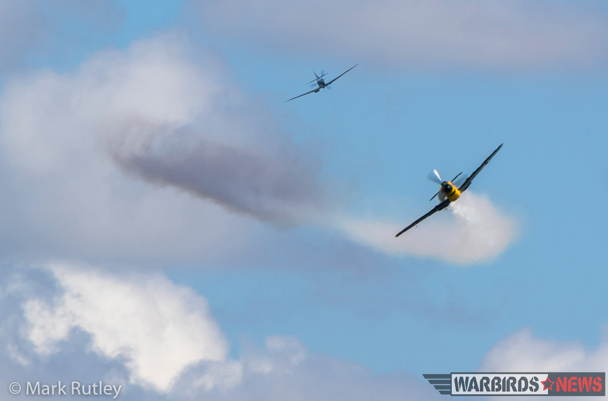 A simulated attack by a Spitfire on the '109'. (photo by Mark Rutley)