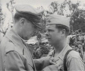Major Richard Ira Bong being awarded the Congressional Medal of Honour by General Douglas MacArthur in the Philippines on 12 Dec 1944.