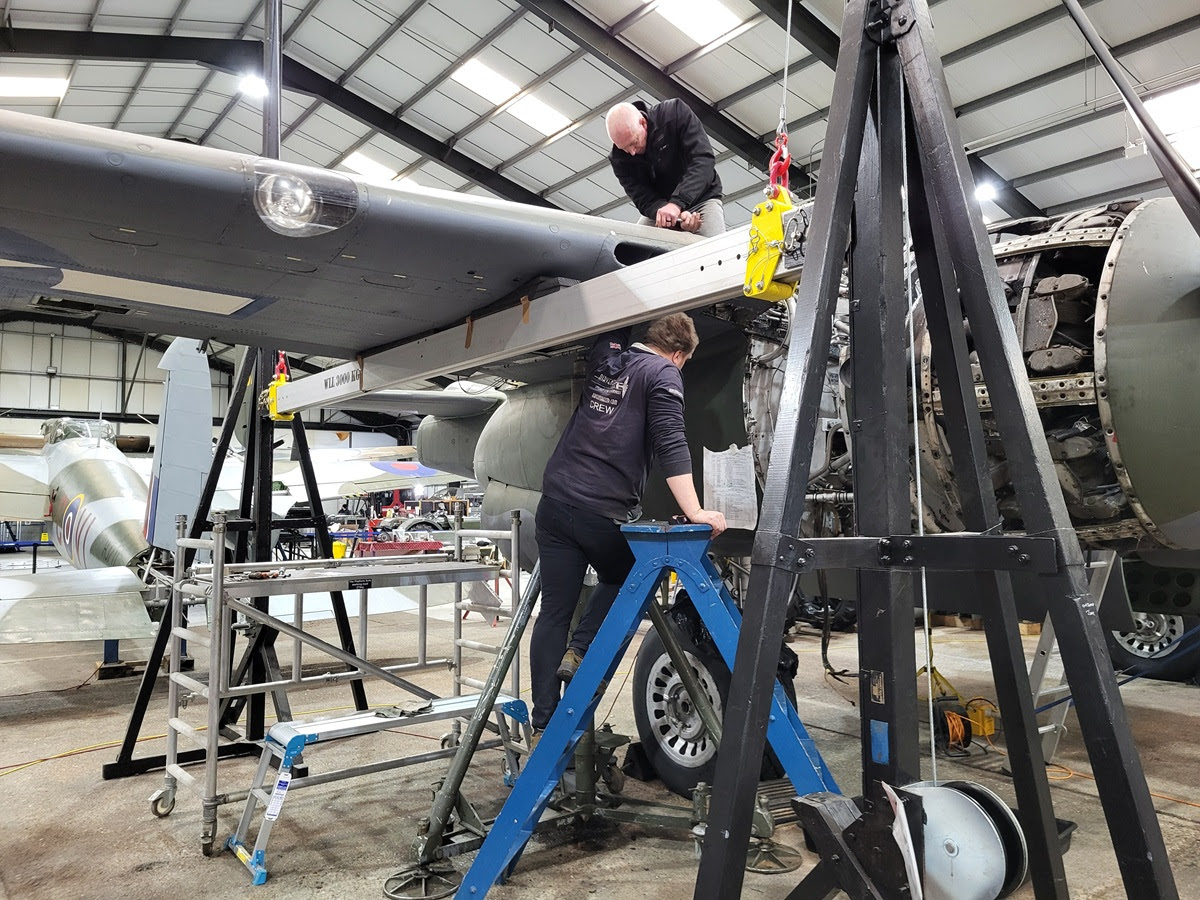 Avro Lancaster B.VII NX611 ‘Just Jane’ – Restoration Update 255,256 and 257 14 Mark and Michael continuing to remove wing attachment bolts