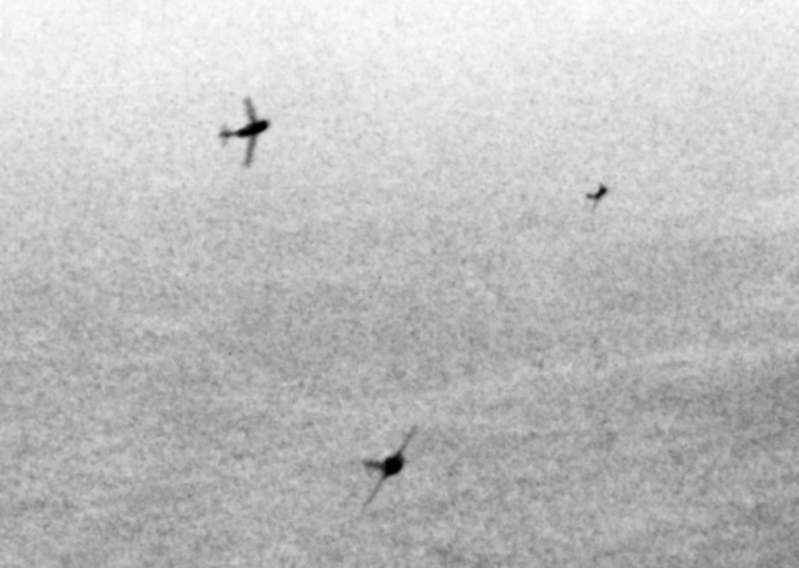 MiG 15s curving to attack B 29s over Korea c1951