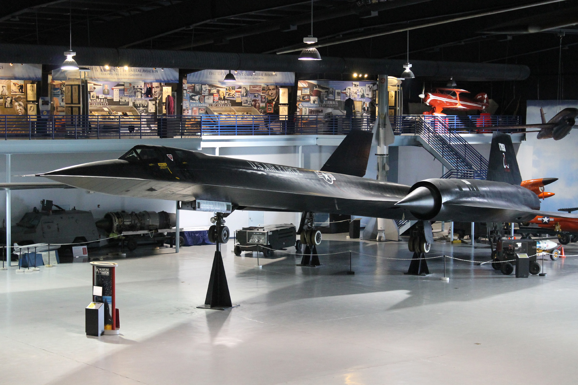 The World Absolute Speed Record holder aircraft, SR-71 serial number 61-7958, is on display in the museum’s Century of Flight Hangar. (Museum of Aviation photo)