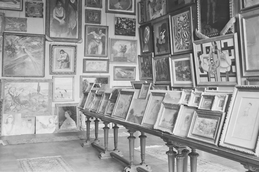 Museum of the Jeu de Paume in Paris circa 1940 displaying many of paintings stolen by the Nazis