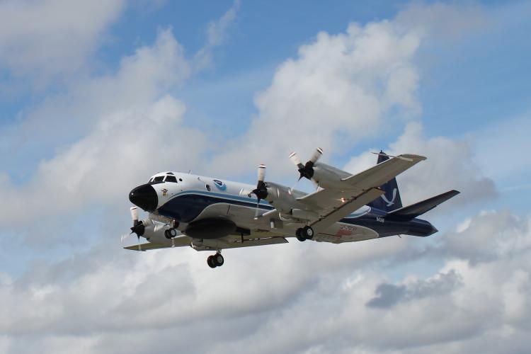 NOAA Lockheed WP 3D Orion N43RF taking off from Lakeland Linder International Airport Photo by Jonathan Shannon