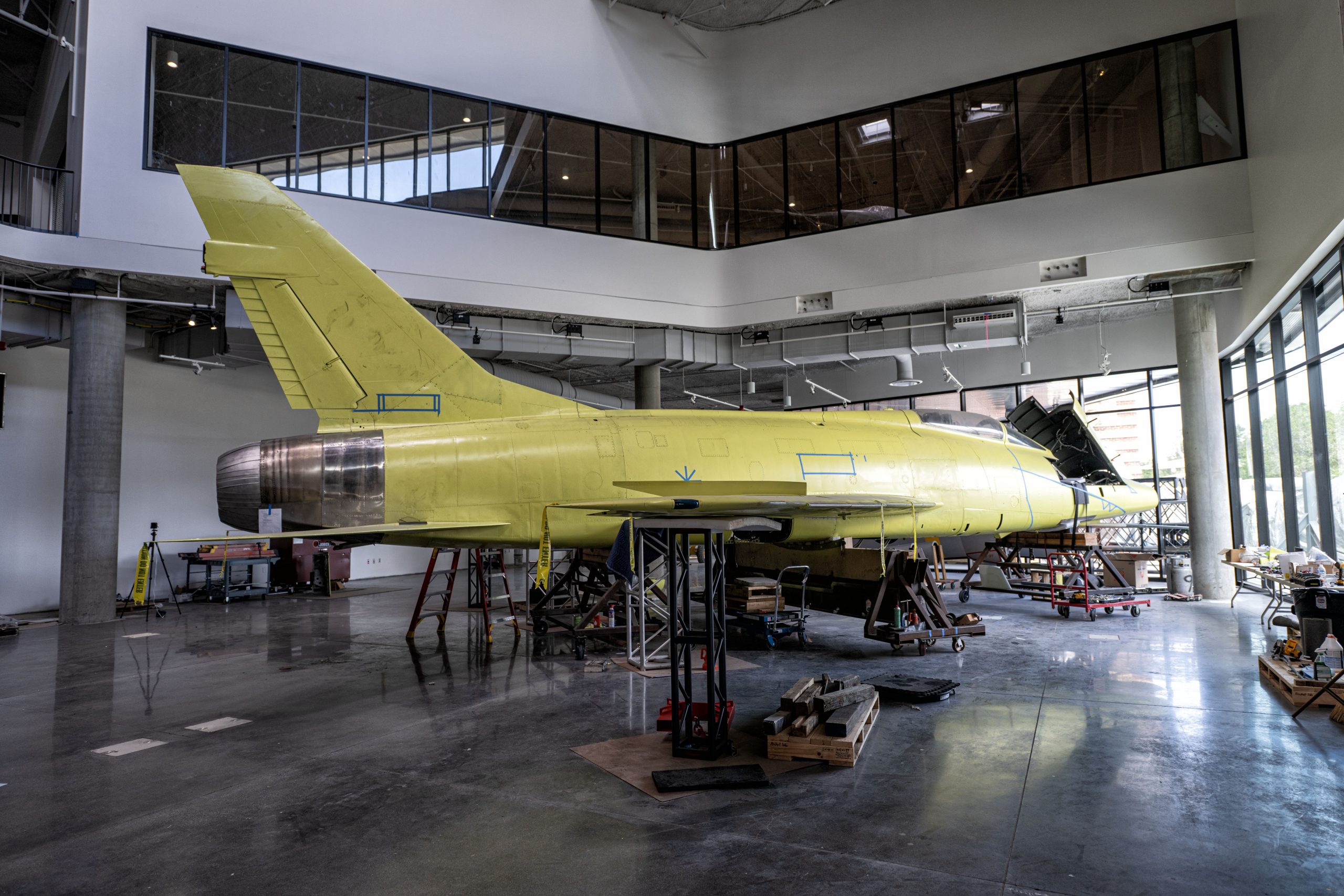 Preview of the California Science Center's Korean Air Aviation Gallery 18 North American F 100D during restoration scaled