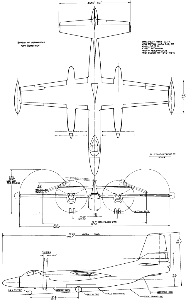 Grounded Dreams: Why The Ambitious North American XA2J Super Savage Was Scrapped 13 North American XA2J 2 3 view line drawing