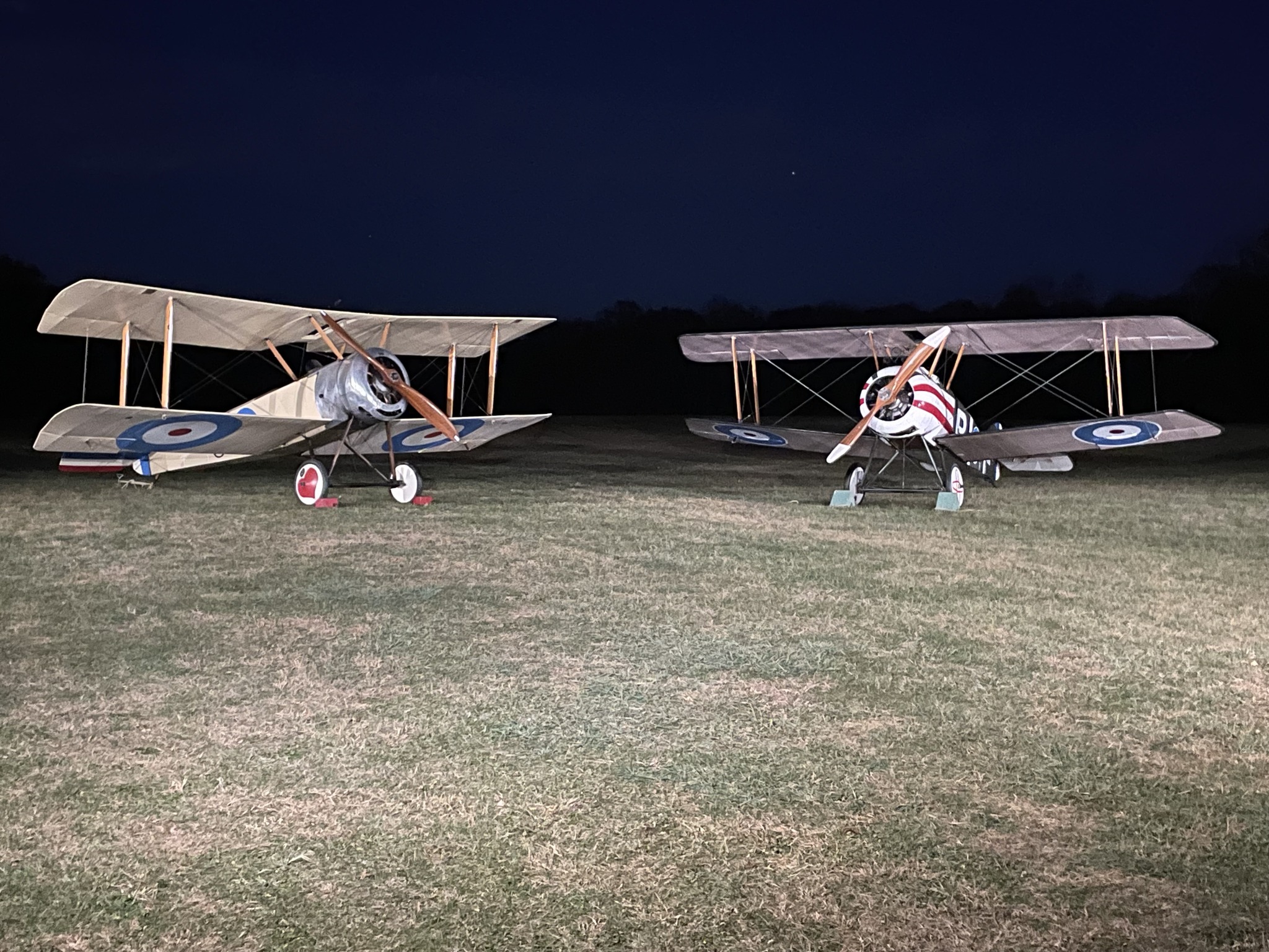 Old Rhinebeck Airdromes Sopwith Pup with an 80 hp Le Rhône rotary engine left and Sopwith Camel with 160 Horsepower Gnome right. Photo via Old Rhinebeck Airdrome