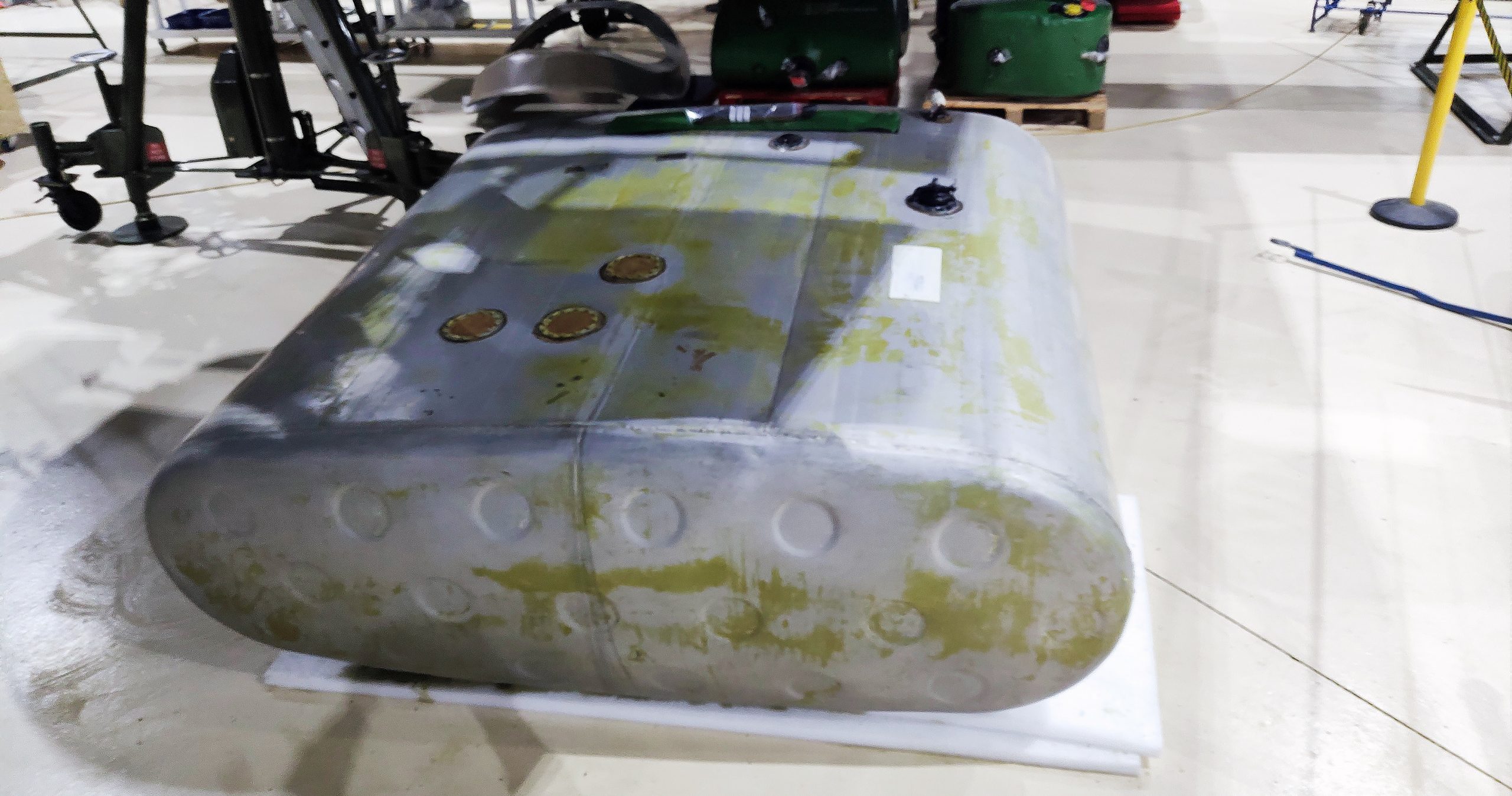 Battle of Britain Memorial Flight Lancaster PA474 ‘Major’ Maintenance Update 17 One of Lancaster PA474s fuel tanks removed from the aircraft with the covering stripped off for inspection and checks of the configuration against the drawings. Photo BBMF scaled