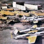 P 82 Twin Mustang fuselages in storage at North American Aircraft in 1947 and two jet engined FJ 1 Fury fuselages 1948 USAF via Wikipedia