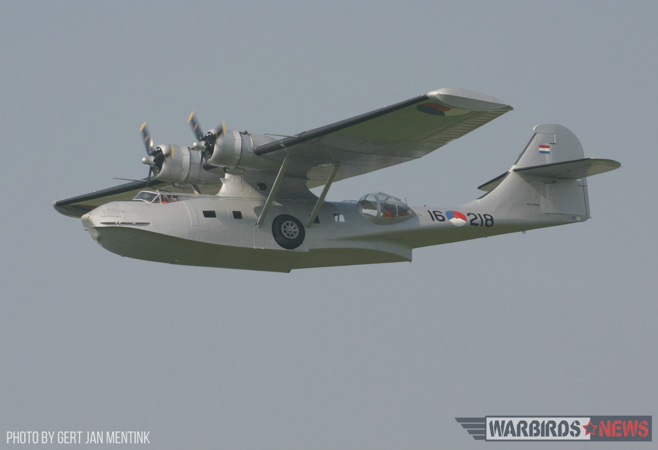 Catalina PH-PBY ‘Karel Doorman’ seen during a pass over its home base Lelystad airport. The aircraft is a worthy flying memorial to all the 78 Catalina’s that served the Dutch ‘Marine Luchtvaart Dienst’ (photo Gert Jan Mentink).