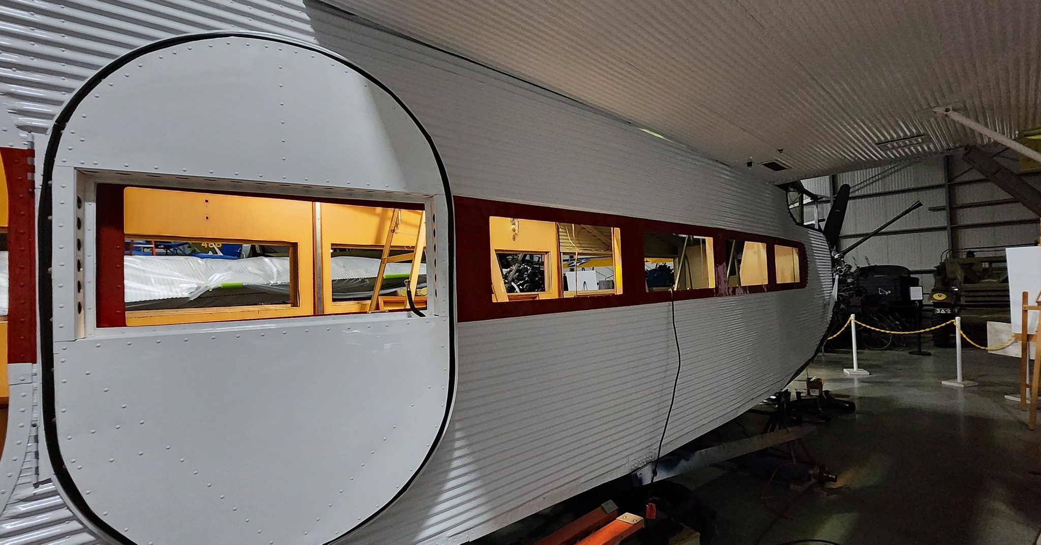 Passenger windows and door with Island Airline s red trim THF s Port Clinton Ford Tri Motor Restoration