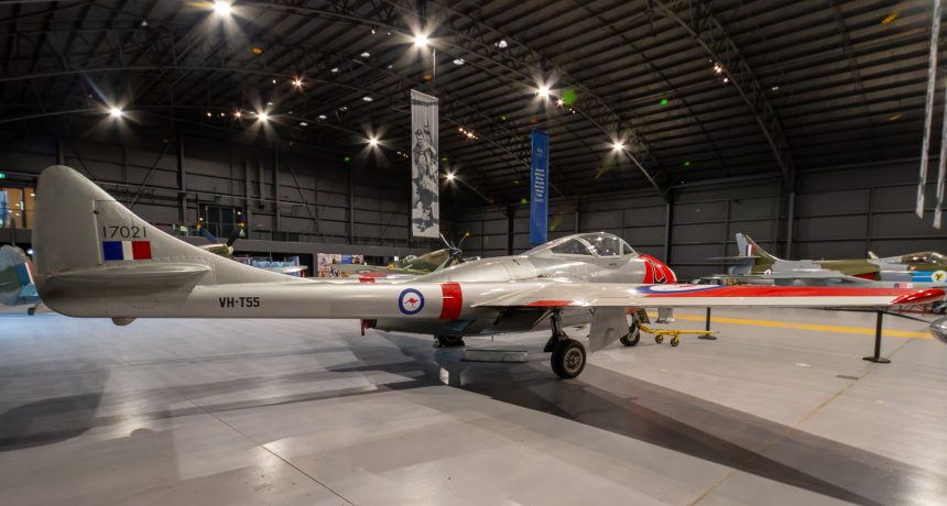 Paul Bennets De Havilland DH.115 Vampire on display with Hunter Fighter Collection at Scone NSW Australia