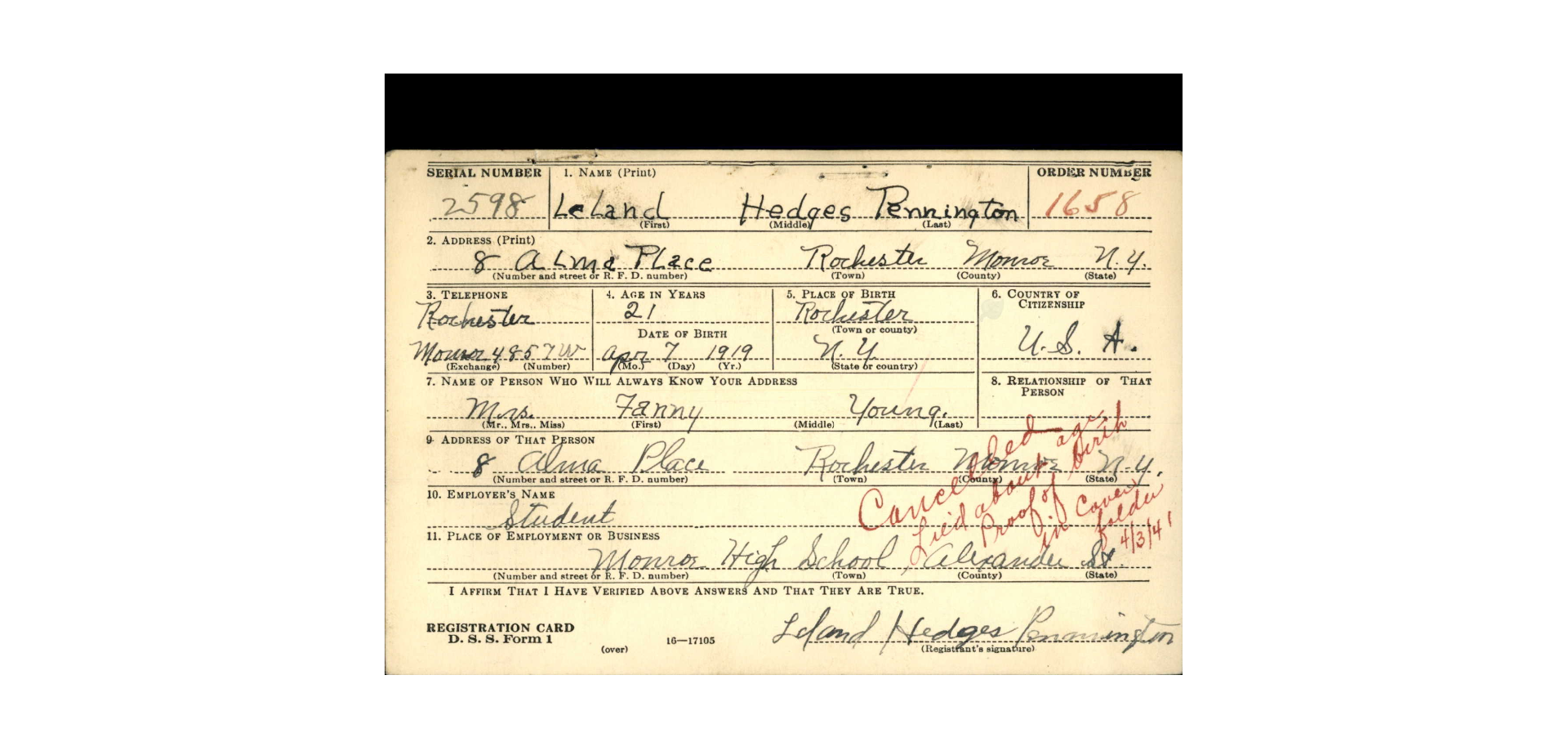 Pennington Draft Card Underage 4 3 41