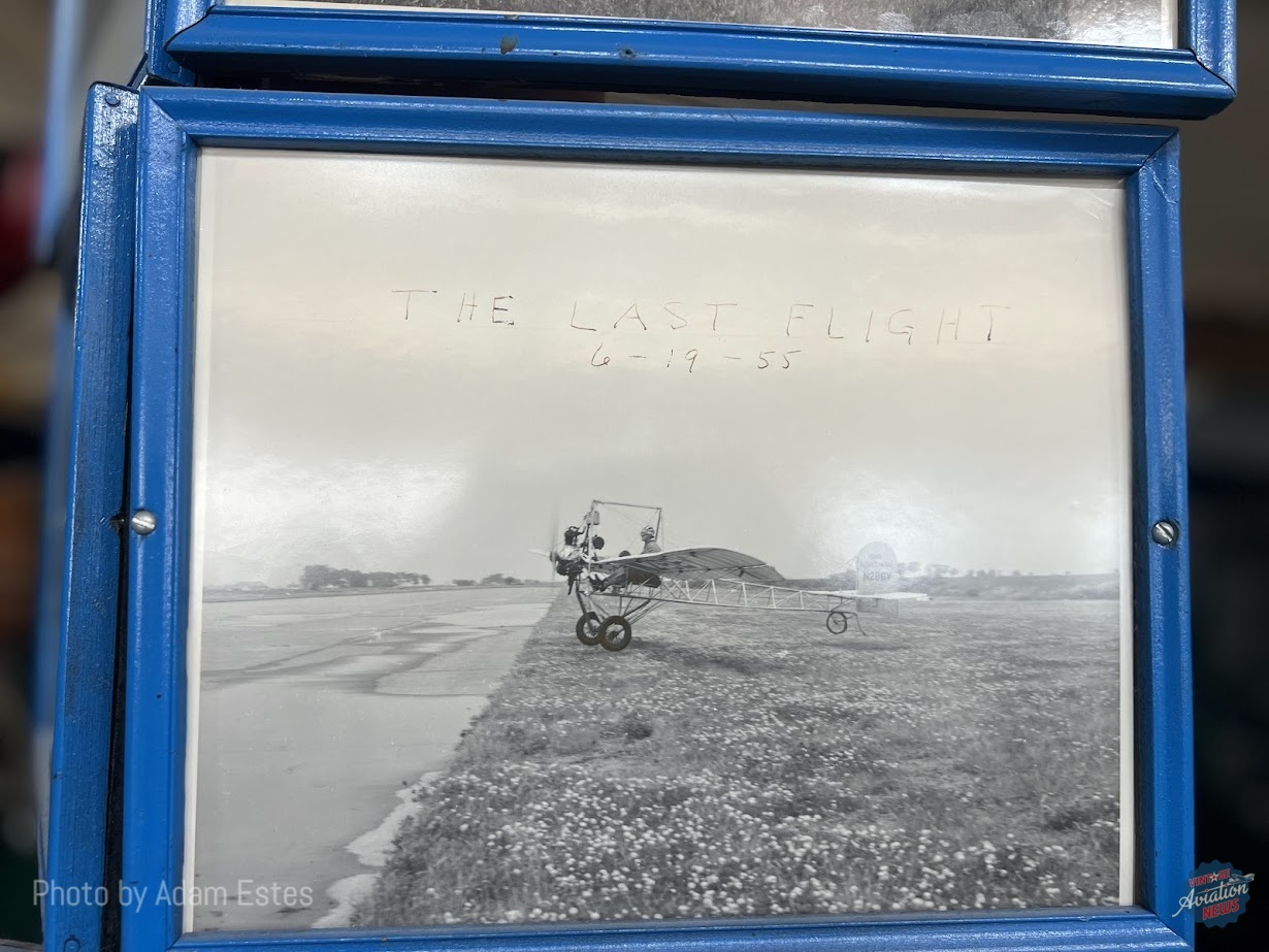 Photograph of the last flight of the 1910 Hartman monoplane on June 19 1955 with Arthur J. Hartman at the controls Adam Estes