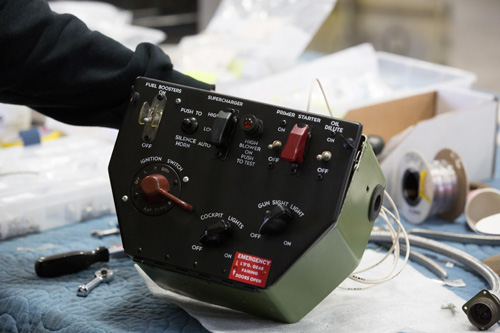 The face of the main switch box. It will mount on the bottom center of the main instrument panel. (photo via AirCorps Aviation)