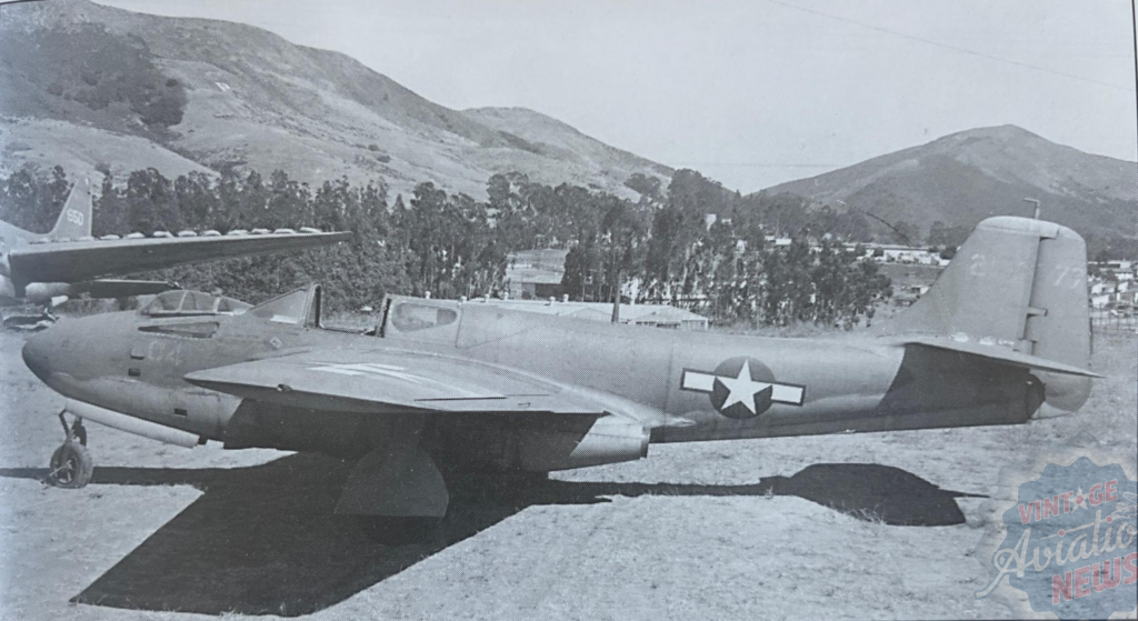 The subject aircraft is seen here while on outdoor display in Ontario, California. Note the enclosed passenger position ahead of the cockpit.