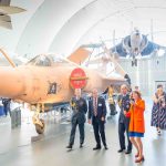 RAF Museum CEO Maggie Appleton with HRH The Earl of Wessex in the refurbished Hangar 6 at the RAF Museum