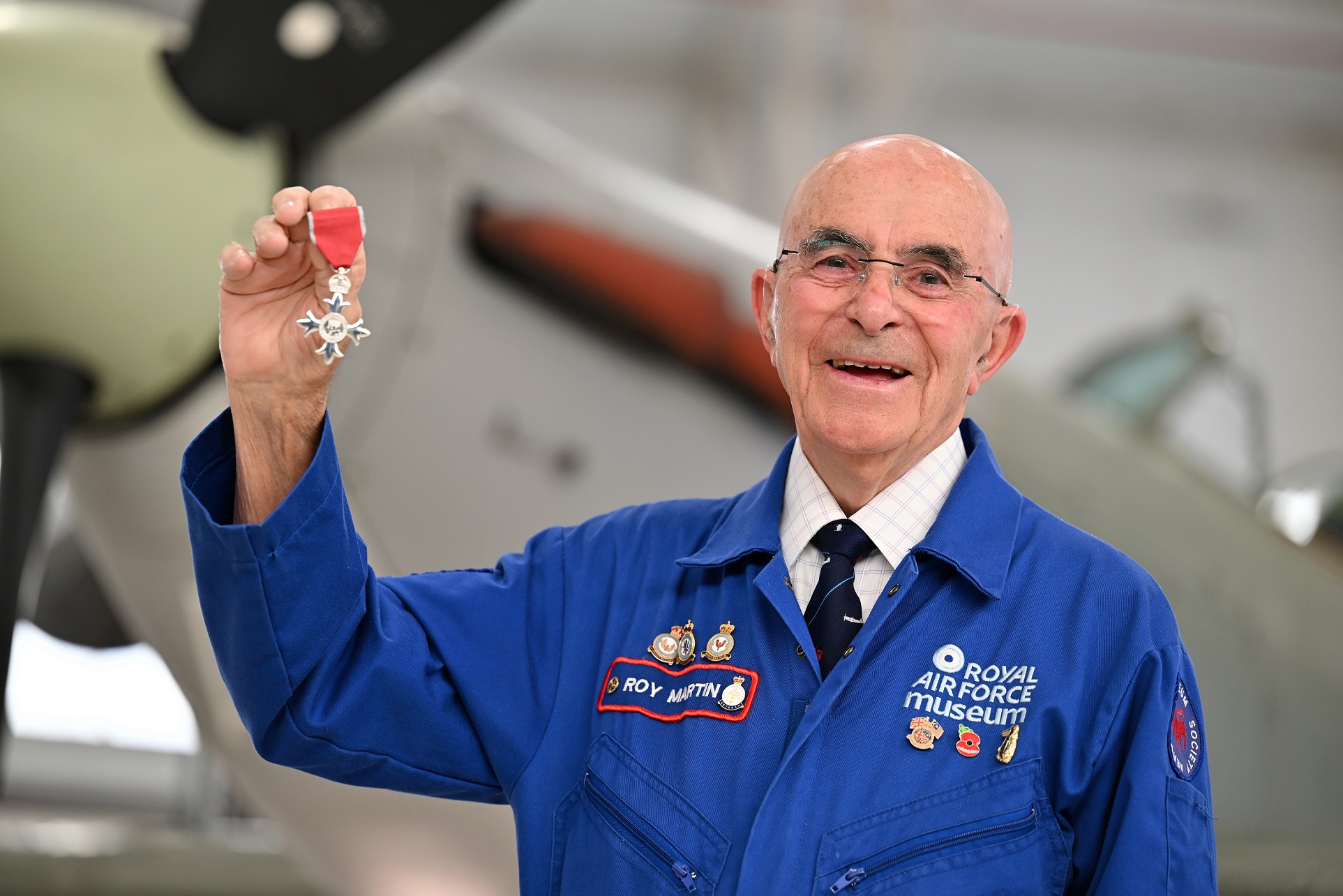 RAF Museum Volunteer Roy Martin with his MBE medal 2