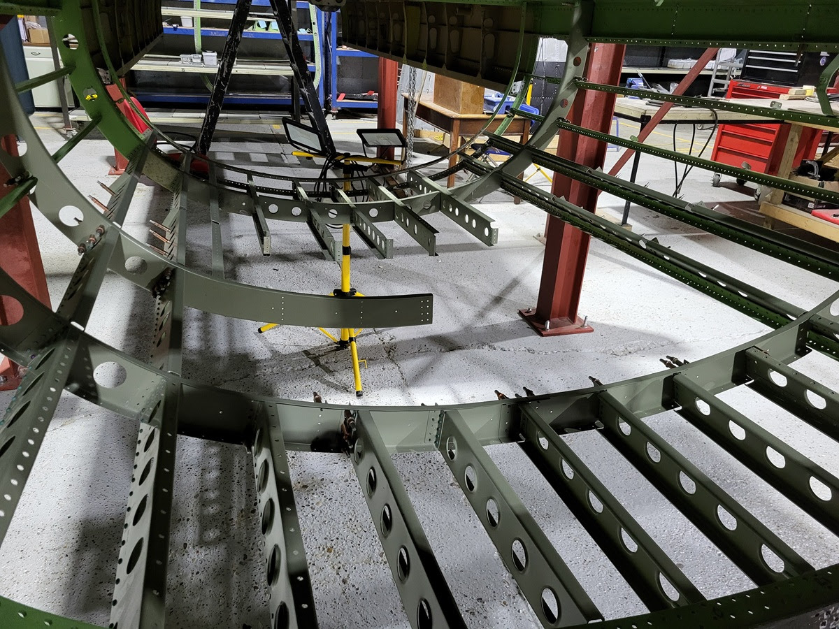 Avro Lancaster B.VII NX611 ‘Just Jane’ – Restoration Update 250 14 Rear mid fuselage of NX661 ready for its final former section to be pinned in place