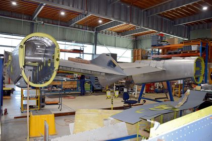 Rear view of P 38 Lightning centre section nearing end of restoration