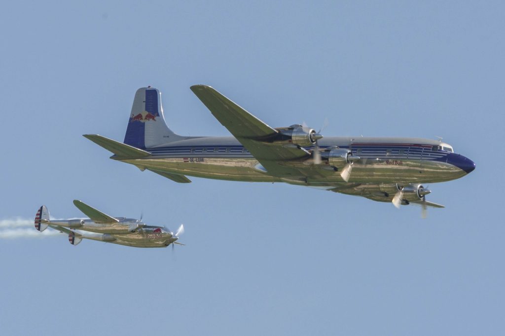 Flight Test Files: Lockheed P-38 Lightning - Solving the Deadly Mystery of Compressibility 19 Red Bull Douglas DC 6B OE LDM amd Lockheed P 38 Lightning ILA Berlin Airshow
