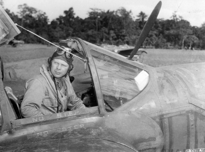 Wingtip of Richard Bong’s P-38 “Marge” Found by Pacific Wrecks, Recovered to Richard Bong Veterans Historical Center 11 Richard Bong in cockpit