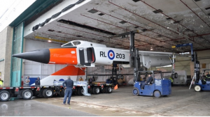 The replica of the Avro Arrow is loaded onto a trailer at Downsview Park on Saturday, Sept. 21, 2013. (CASM / Kenneth I. Swartz) 