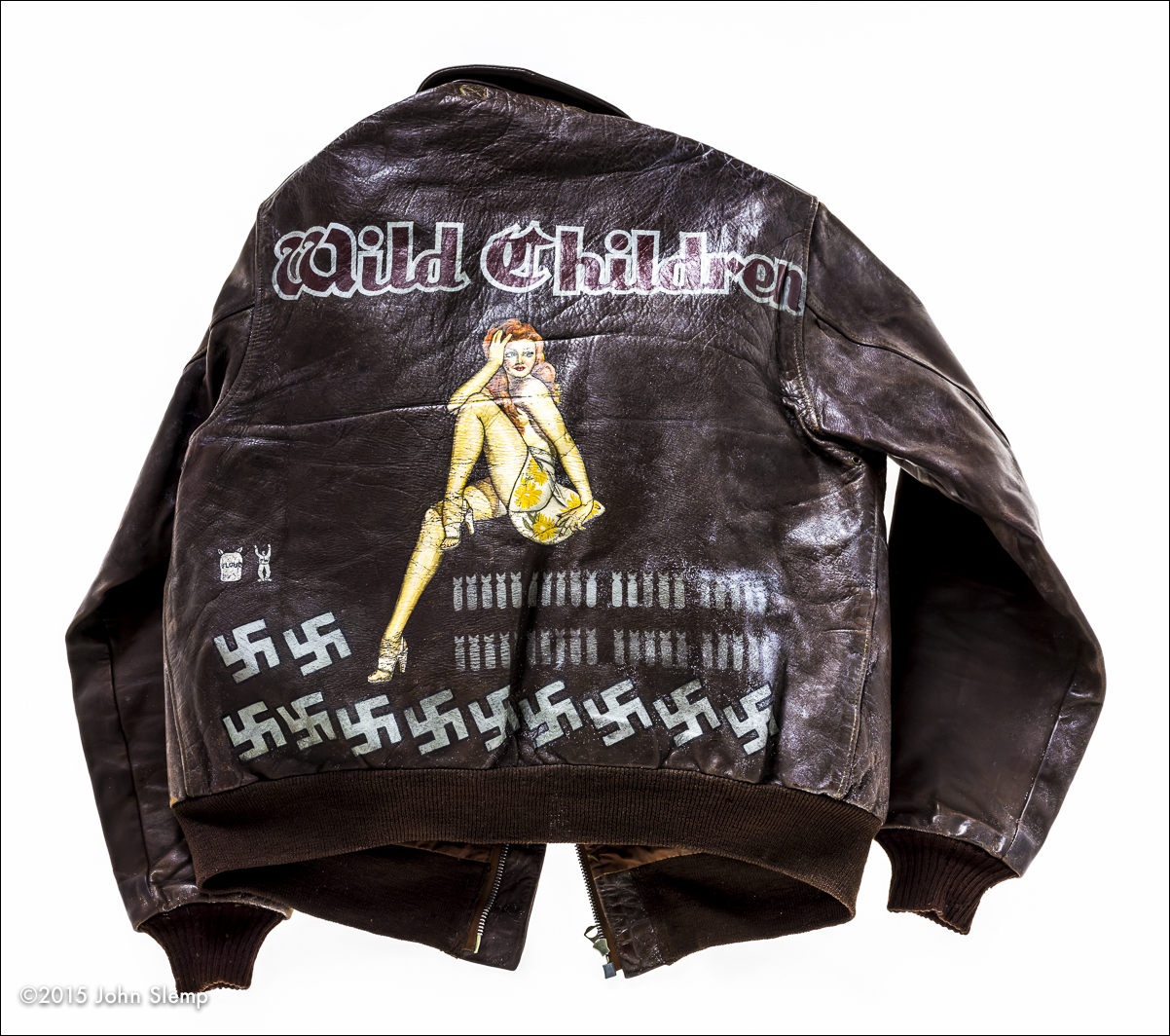 Donated by Robert W. Waltz, this jacket is from the collection at the Smithsonian Air & Space Museum.  Note the PW and flour bag emblems.  The aircraft/crew participated in a food airlift in the spring of 1945 to the starving Dutch, and repatriated allied POW's immediately after the war ended.