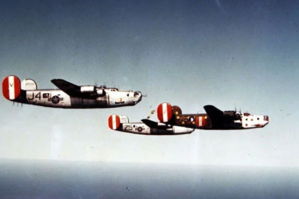 Spotted Ass Ape leads Liberators of the 458th Bombardment Group. USAF Photo USAAF