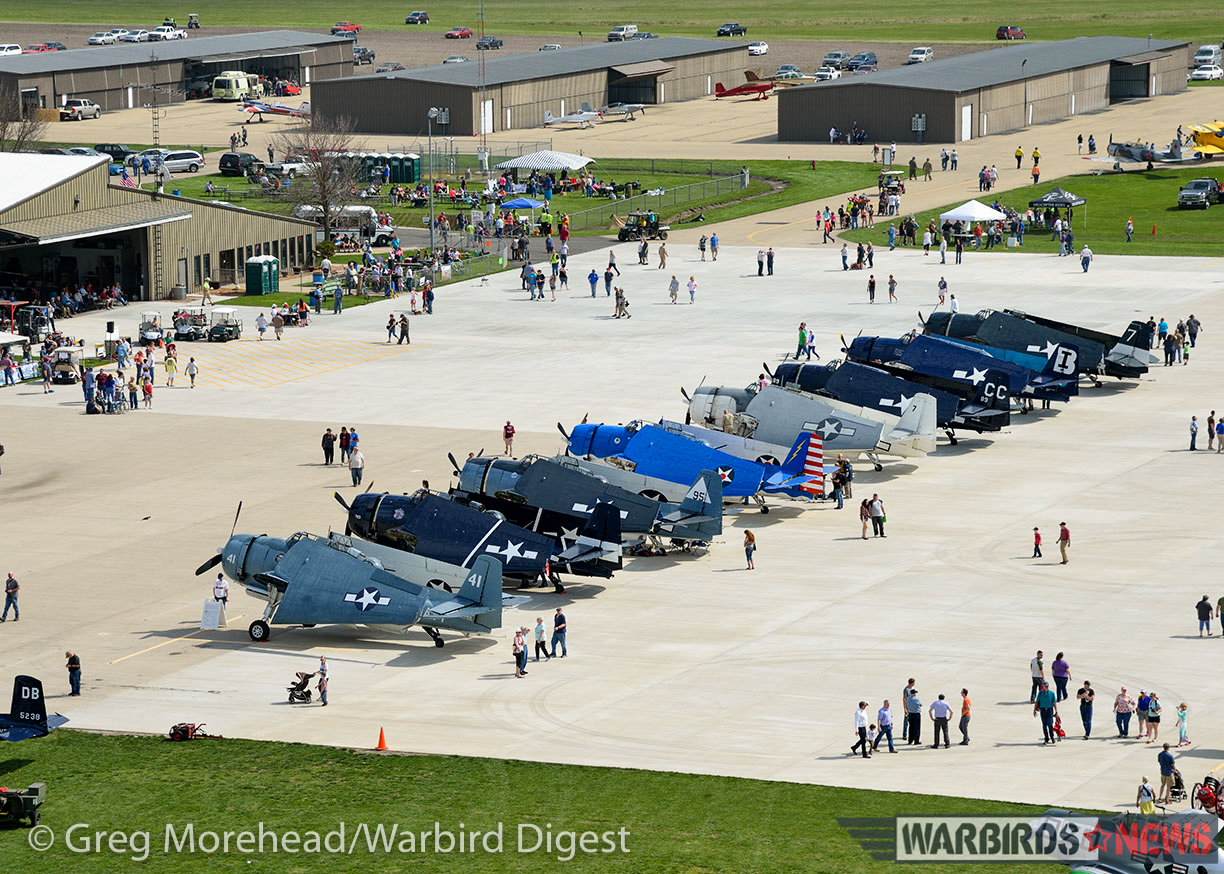 Eight of the ten TBM’s that flew from Peru, Illinois during the Avenger Gathering. (photo by Greg Morehead, courtesy of Warbird Digest magazine)