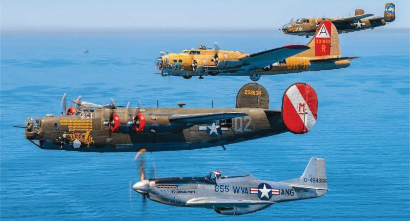 TF-51D, B-24J, B-17 and B-25 of the Collings Foundation.