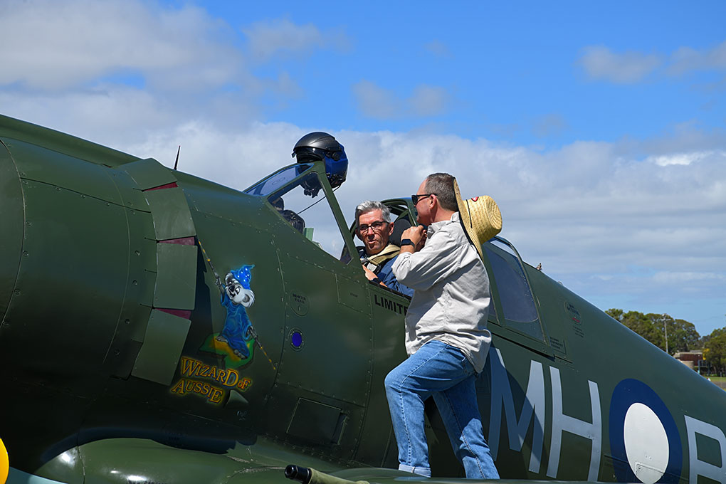 Australia’s CAC Boomerang Fighter A46-54 Flies Again After 81 Years 17 Test Pilot Scott Taberner and A46 54 designated regular pilot Tim Berry discuss the flying characteristics pre flight
